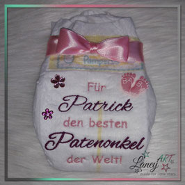 Bestickte Windel - "Bester Patenonkel der Welt & NAME (Pate)" - Beispiel: Patrick