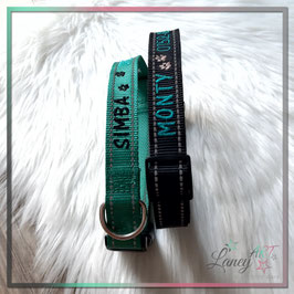Besticktes Hunde-Halsband "Reflektion" - HUNDE-NAME & Telefonnummer