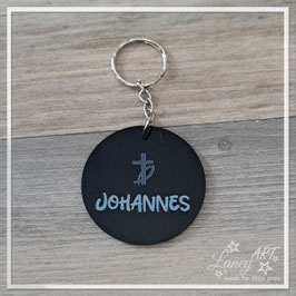 Schlüsselanhänger Acryl rund "Kreuz & Fisch" Beispiel: Johannes