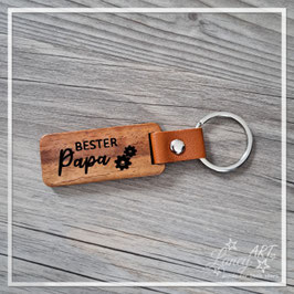 Schlüsselanhänger Holz & Lederdesign "Bester Papa"