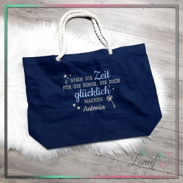 Baumwoll-Shopper mit Spruch "Zeit, glücklich & NAME" (Beispiel Antonia)