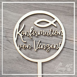 Caketopper Holz "Konfirmation, Fisch & Name" Beispiel: Vinzent