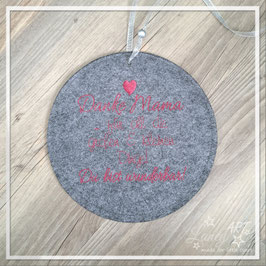 Filz Türschild Spruch "Danke Mama..." RUND