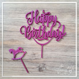 Caketopper (3D-Druck) "Happy Birthday & Schaukelpferd" SET