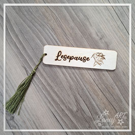 Lesezeichen Holz "Lesepause & Einhornkopf"