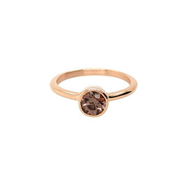 Bague solitaire - Zircon brun - Or rose