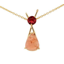 Collier "Travois"" - Tourmaline pêche et Zircon rouge - Or jaune 750