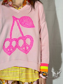 Felpa Scollo V Cherry Peace Rosa Miss Goodlife