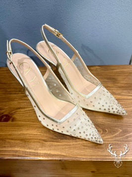 Slingback In Rete Con Strass Beige Ovyé