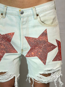 Shorts Bianco Sfrangiato Con Stelle In Strass Coccio Rossano Perini