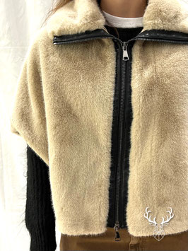 Gilet Eco-Pelliccia Collo Ampio Beige Dixie