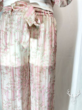 Pantalone Fiorellini Bianco E Rosa Kontatto