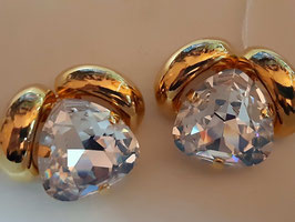 Goldener Glanz, großer Swarovski-Glas-Stein Ohrclip