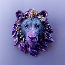 Orgonit Löwenkopf Wanddekoration Bild (L1a) violett/schwarz| Edelstein Heilstein Deko