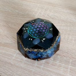 Orgonit Kuppel (K11) blau, Blume des Lebens | Edelstein Heilstein Deko