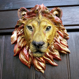 Löwenkopf gold/rot Wanddeko (L13)| Resin-Art Deko