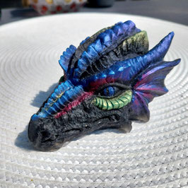 Orgonit Drachenschädel schwarz, blau, rot (D2)| Edelstein Heilstein Deko