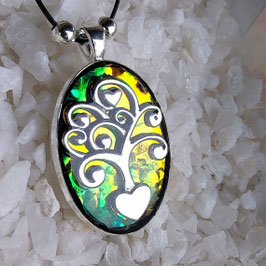 Farbwechelnder Anhänger, grün mit Baum des Lebens und Edelsteinen (S2)| Resin-Art Schmuck