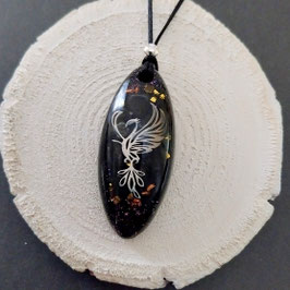 Orgonit Anhänger (B26) schwarz mit silbernem Phönix | Edelstein Heilstein Schmuck