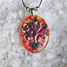 Farbwechelnder Anhänger, pink mit Baum des Lebens und Edelsteinen (S1)| Resin-Art Schmuck