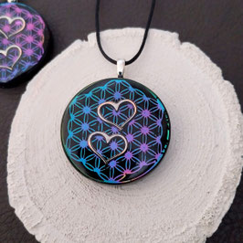 Orgonit Anhänger (B17) Blume des Lebens & 2 Herzen | Edelstein Heilstein Schmuck
