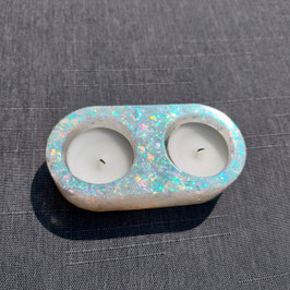Glitzernder Teelichthalter Kerzenhalter weiß (D10)| Resin-Art Deko