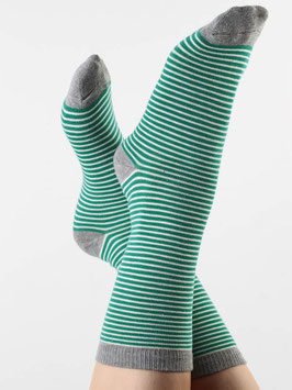 Albero Natur Streifen-Socken grün, weiß und grau