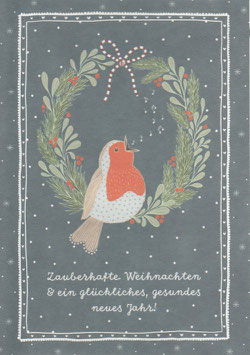 Postkarte Weihnachten & Neujahr Rotkehlchen