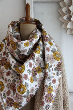 Musselintuch Gross mit Blumenprint auf ecru