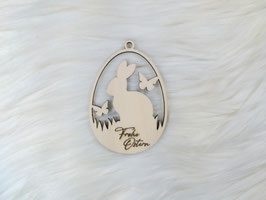 Anhänger oval Frohe Ostern mit Hase und Schmetterlingen