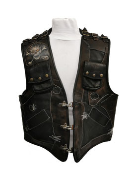 Vest Patchwork XXL black brown Skull&Bones