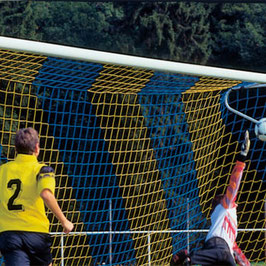 Zweifarbiges Fußball-Tornetz, Diagonal gestreift, freie Netzaufhängung