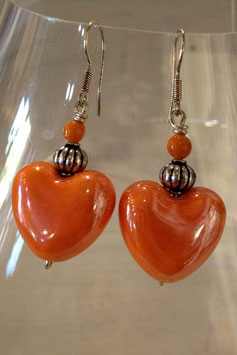 Boucles d'oreilles coeur céramique orange