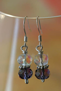 Boucles d'oreilles verre à facettes cristal et violet