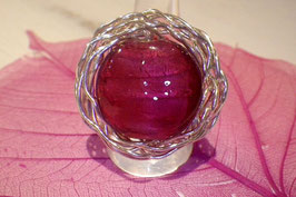 Bague ronde en verre rose fushia