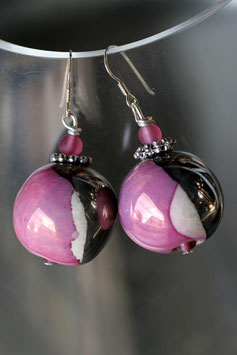 Boucles d'oreilles céramique rose et gris