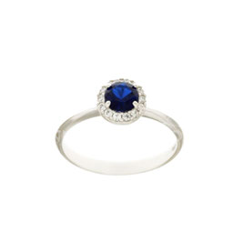 Anello solitario con pietra centrale blu in oro bianco gr 2.20 referenza: 803321721473