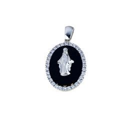 Ciondolo Madonna Miracolosa Con Zirconi In Oro Bianco Referenza: C1588B