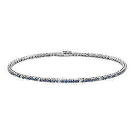 Bracciale Tennis In Oro Bianco con Diamanti e Zaffiri