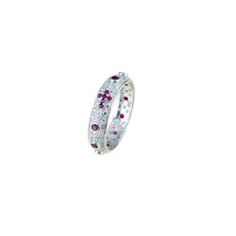 Anello Rosario Pavè in oro Bianco con Pietre Rosse 18 Kt Codice: A2497B
