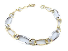 Bracciale da donna a catena maglia ovale bicolore in oro 18 kt IS986GB