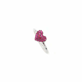 Anello cuore con pietre fucsia in oro bianco 18 KT A3687GOV