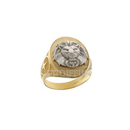 Anello da uomo  in oro giallo e bianco 18 kt a scudo leone codice: 803321737457