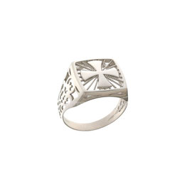 Anello da uomo  in oro bianco 18 kt a scudo con croce Referenza: 803321737443