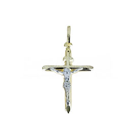 CIONDOLO CROCE CROCIFISSO IN ORO BICOLORE 18 KT 750/000  Referenza: C1446BG