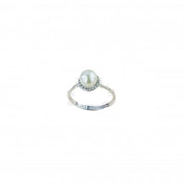 Anello con perla e zirconi in oro bianco gr 2.00 referenza: A2442B