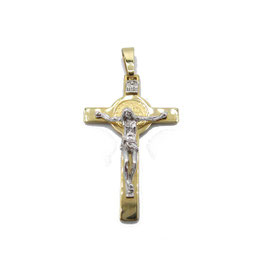 Crocifisso In Oro Giallo e Bianco San Benedetto  Referenza: C1448BIS
