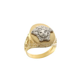 Anello da uomo  in oro giallo e bianco 18 kt a scudo con medusa Referenza: 803321737459