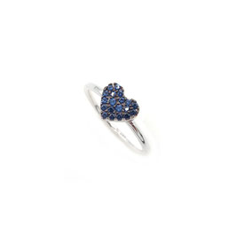 Anello cuore con pietre blu in oro bianco 18 KT A3887GOV