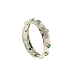 Anello rosario in oro bianco con pietre verdi gr 3.50 referenza: 803321714214